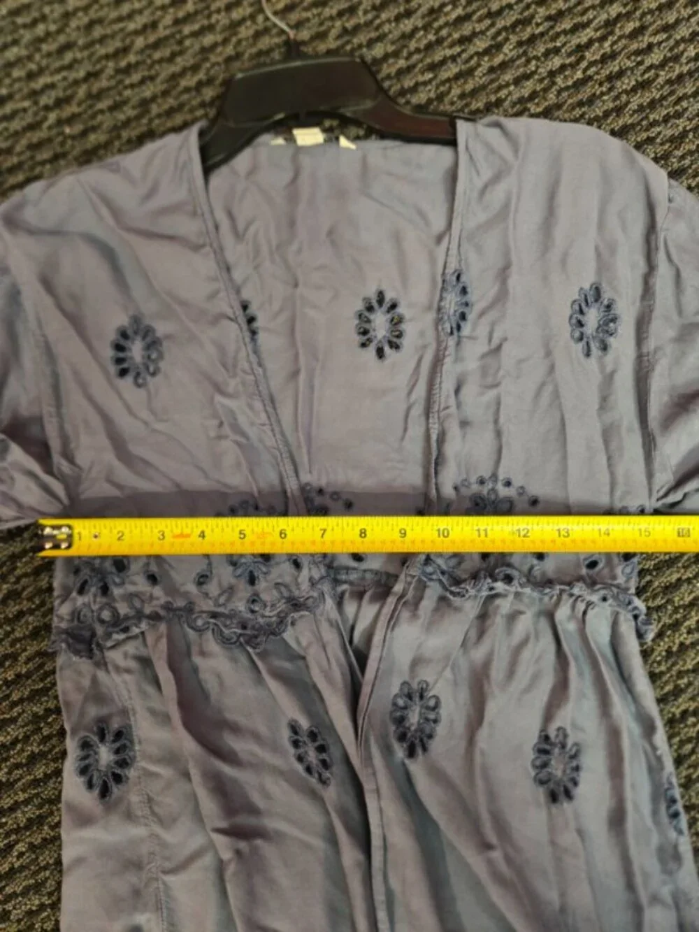 American Eagle Boho Floral Embroidered Kimono Cardigan Blue Gray XS S - Picture 8 of 9